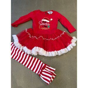 Counting Daisies “Santa I Can Explain” Dress and Pants 2T EUC